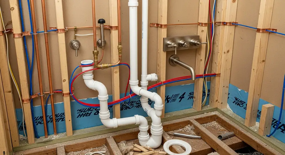 Bathroom remodel plumbing rough-in