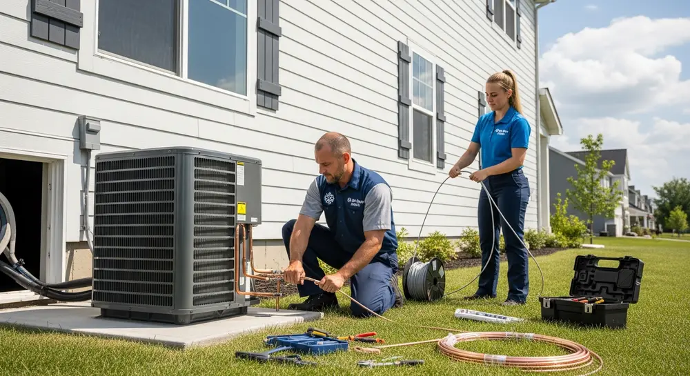 AC unit installation outside a Kansas home